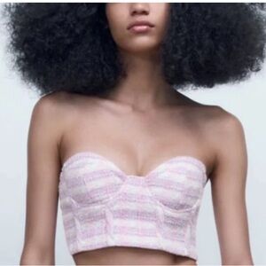 Zara tweed strapless crop top festival boho summer NWT